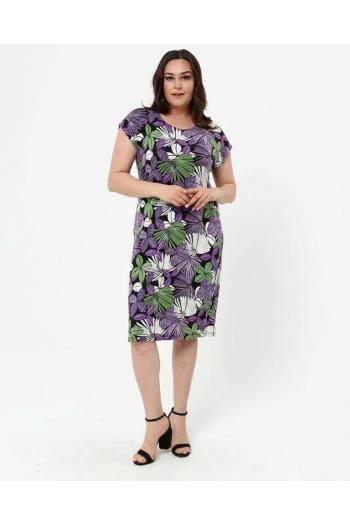 Кокетна рокля на пастелни цветя /размери 2XL,3XL,4XL/ Модел: 1345