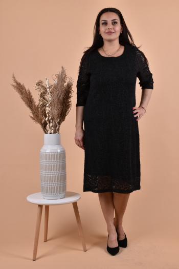 Елегантна дантелена рокля в черен  десен /размери 4XL,5XL,6XL/ Модел:1838