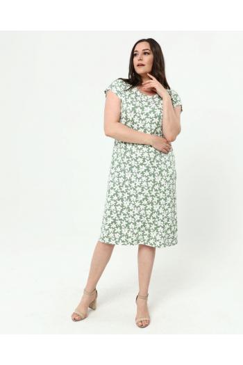 Кокетна рокля на цветя и нежен цвят резида /размери 2XL,3XL,4XL/ Модел: 1352