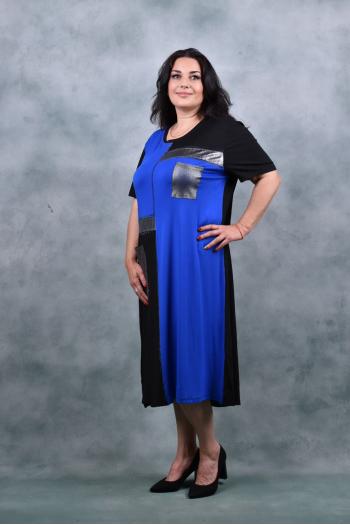 Макси рокля с джобове в синьо /размери 52,54,56/ Модел: 1427