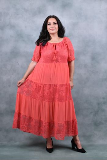 Дълга рокля с дантела в свеж десен /Универсален размер/ Модел: 1433