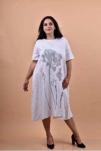 Макси рокля от лен в бял десен /Универсален размер/ Модел: 1530