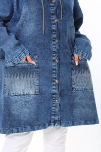 Макси дънково манто със странични джобове /размери 54,56,58,60/ Модел: 1673