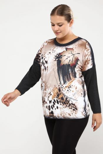 Макси блуза в есенни мотиви /размери 3XL,4XL/Модел:1705
