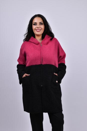 Макси палто в комбинация със цвят малина /Универсален размер/ Модел:1709