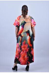Сатенена рокля с цветя и колибри /Универсален размер/Модел:2706