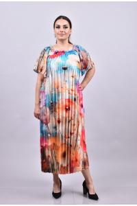 Сатенена рокля с абстрактни макове /Универсален размер/ Модел:2707