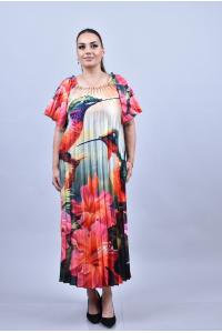 Сатенена рокля с цветя и колибри /Универсален размер/Модел:2706