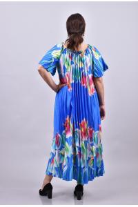 Сатенена рокля с абстрактни цветя /Универсален размер/Модел:2705