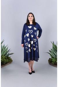 Шармантна рокля на сърца в тъмно син цвят /размери:3XL,4XL,5XL/ Модел:2535
