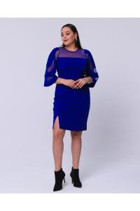 Елегантна рокля с тюл в кралско син цвят /размери:2XL,3XL,4XL/Модел:2527