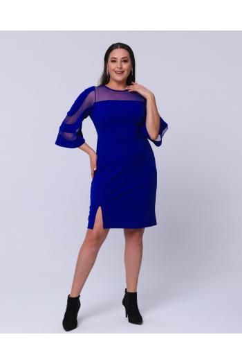 Елегантна рокля с тюл в кралско син цвят /размери:2XL,3XL,4XL/Модел:2527