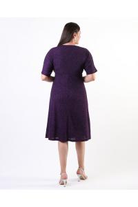 Елегантна рокля с брoкат в цвят патладжан /размери:2XL,3XL,4XL/Модел:2528