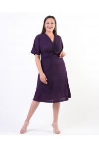 Елегантна рокля с брoкат в цвят патладжан /размери:2XL,3XL,4XL/Модел:2528