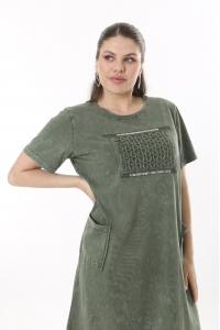 Макси рокля от варен памук в зелен десен /размери:50,52,54,56/ Модел:2621