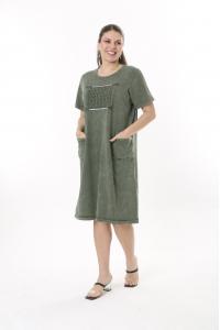 Макси рокля от варен памук в зелен десен /размери:50,52,54,56/ Модел:2621