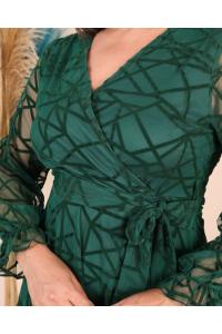 Официална рокля с тюлени ръкави в маслено зелен десен /размери 2XL,3XL,4XL/ Модел:2286