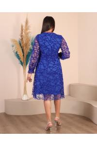 Официална рокля с тюлени ръкави в турско син десен /размери 2XL,3XL,4XL/ Модел:2285
