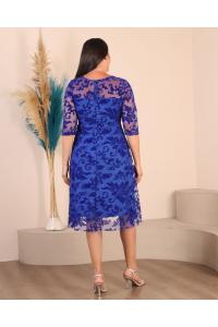 Изискана рокля с тюл в турско син десен /размери 2Xl,3Xl,4XL/ Модел:2288