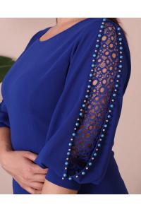 Елегантна рокля с перли в турско син цвят /размери 2XL,3XL,4XL/ Модел:2293