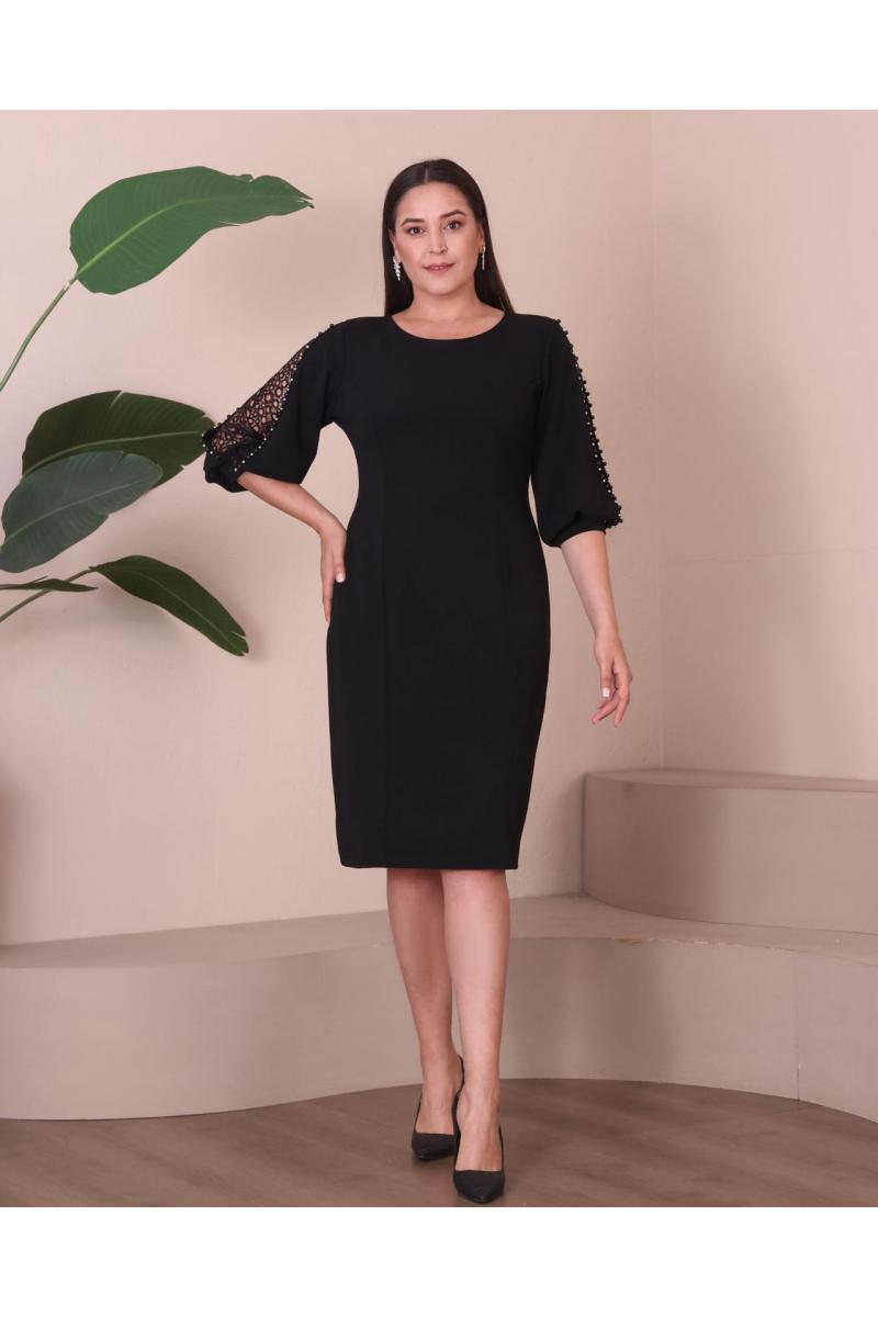 Ефектна рокля с перли и дантела в черен цвят /размери 2XL,3XL,4XL/ Модел:2295