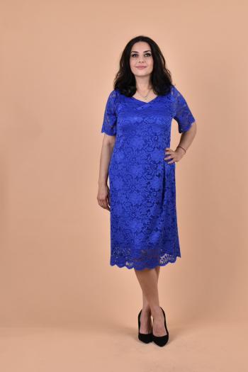 Елегантна рокля от дантела в кралсо син цвят /размери 3XL,4XL/ Модел:2120