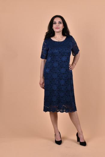 Елегантна рокля от дантела в тъмно син цвят /размери 3XL,4XL/Модел:2121