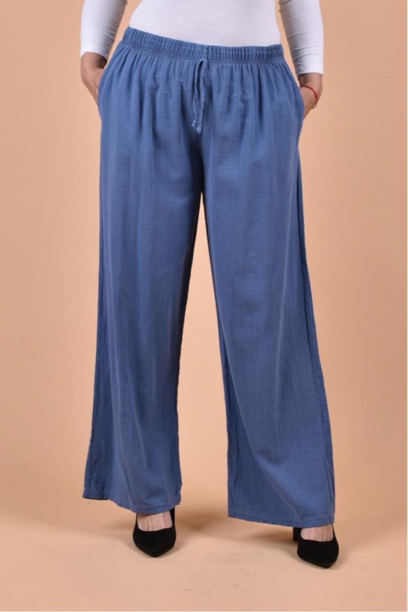 Макси летен панталон от памук в небесно син цвят /размери 50,54,58,62/ Модел:2093