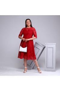 Елегантна рокля от дантела в червено /размери  4XL,5XL,6XL/ Модел: 1607