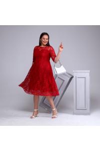 Елегантна рокля от дантела в червено /размери  4XL,5XL,6XL/ Модел: 1607