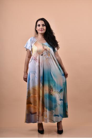 Дълга рокля в пастелни цветове /размери 5XL,6XL/ Модел: 651