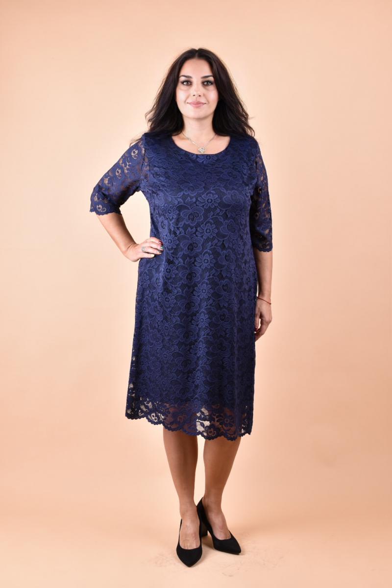 Макси дантелена рокля в тъмно син цвят /размери 4XL,5XL,6XL/ Модел:1787