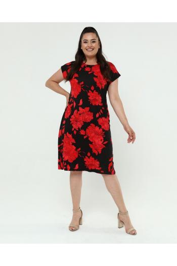 Лятна рокля в пъстъри червени цветя /размери 2XL,3XL,4XL/ Модел: 1348