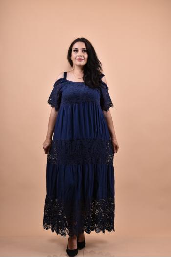 Макси рокля с отвори по рамената в тъмно син цвят /Универсален размер/ Модел: 1574