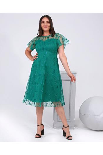 Елеганта дантелена рокля в маслено зелен цвят /размери 2XL,3XL,4XL/ Модел: 1639