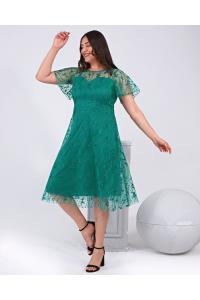 Елеганта дантелена рокля в маслено зелен цвят /размери 2XL,3XL,4XL/ Модел: 1639