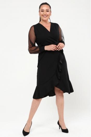 Елегантна рокля  с тюлени ръкави в черен цвят /размери 2XL,3XL,4XL/ Модел:1806