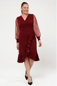Елегантна рокля с тюлени ръкави в цвят бордо /размери 2XL,3XL,4XL/ Модел:1807