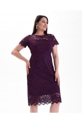 Дантелена рокля в цвят патладжан /размери 2XL,3XL,4XL/Модел:2043
