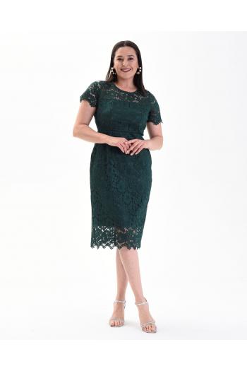 Дантелена рокля в маслено зелен цвят /размери 2XL,3XL,4XL/Модел:2044