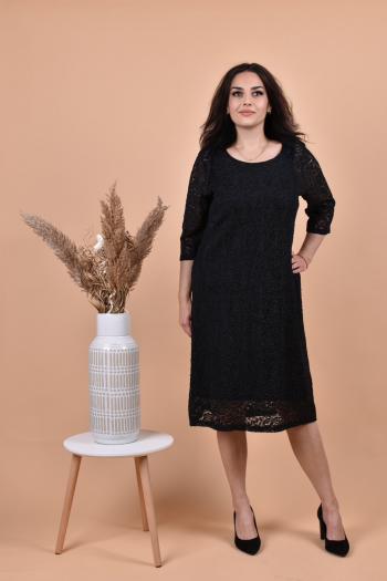 Елегантна дантелена рокля в черен  десен /размери 4XL,5XL,6XL/ Модел:1838