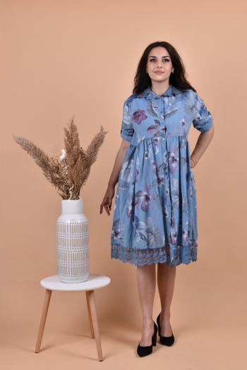 Свежа макси рокля на цветя в син цвят /Универсален размер/ Модел:2049