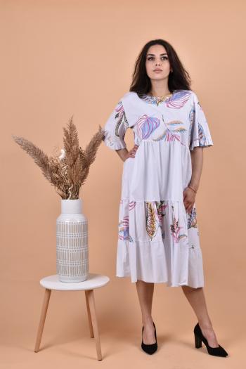Нежна рокля с принт цветя в бял десен /Универсален размер/ Модел:2058