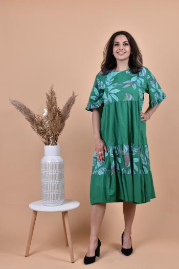 Нежна рокля с принт цветя в зелен цвят /Универсален размер/ Модел:2062