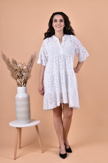 Бяла дантелена рокля /Унивесален размер/ Модел:2071