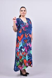 Дълга рокля на цветни сърца /Универсален размер/ Модел:2686