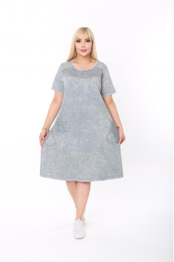 Макси рокля в светло сив цвят от варен памук /размери 58,62/ Модел:2115