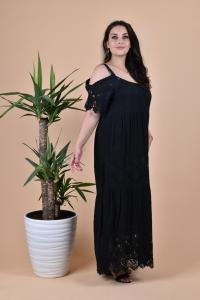 Дълга макси рокля с дантела в черен цвят /Универсален размер/Модел:2215