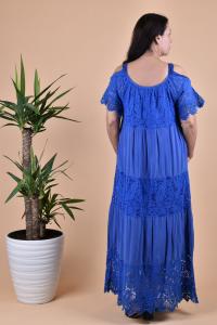 Дълга макси рокля с отворени рамена в турско синьо /Универсален размер/ Модел: 2222