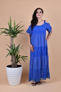 Дълга макси рокля с отворени рамена в турско синьо /Универсален размер/ Модел: 2222